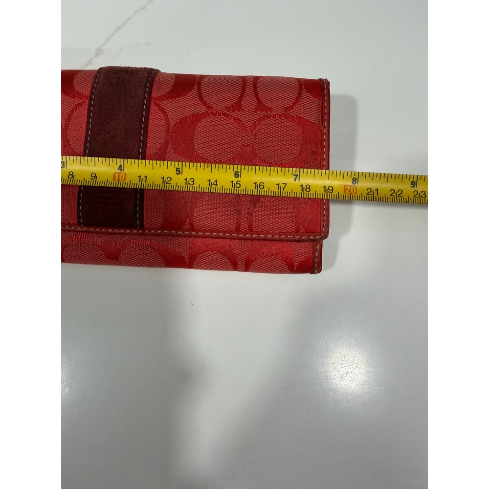 Coach Signature Jacquard Red Suede Stripe Long Tri-Fold Wallet Monogram Canvas - Picture 5 of 13